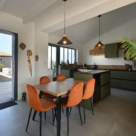 With Pool Between Village, Beach, And Forest